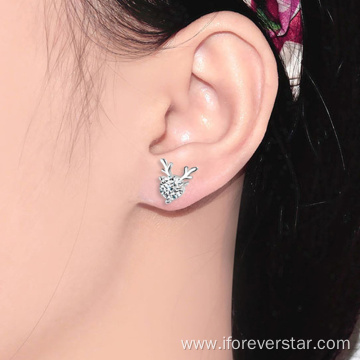 Silver Stud Reindeer Earrings Stud Earrings For Girls